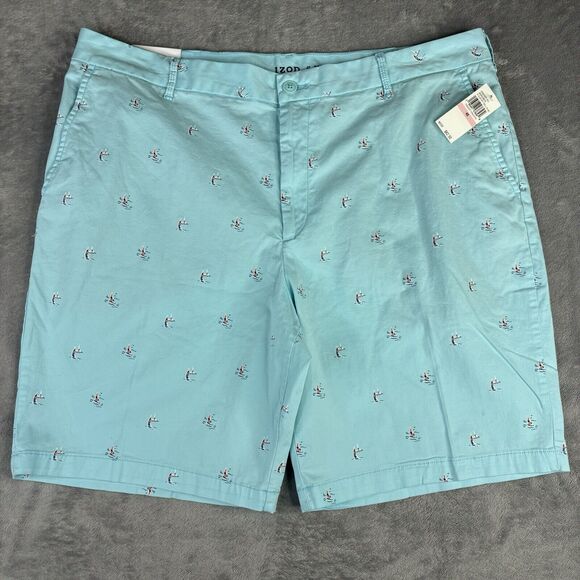 IZOD Shorts Mens‎ 40 Harborside Printed Blue Twill w/ Sailboats 9.5"  New $62 - Picture 1 of 12